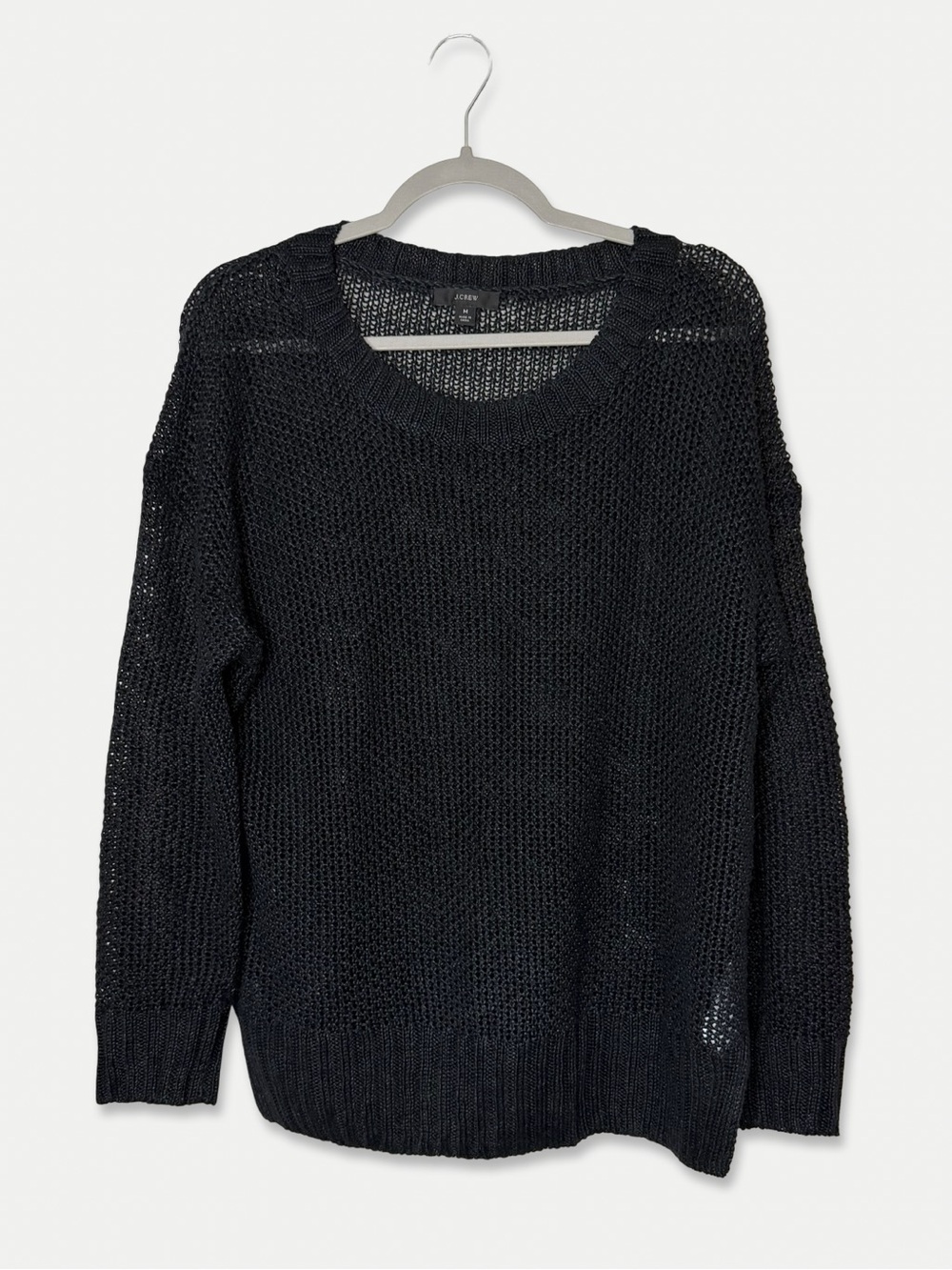J.Crew Women’s Medium Black 100% Linen Open Knit Pullover Sweater